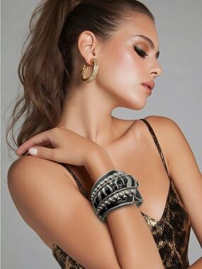 Brutalist Design Cuff Hinged Bracelet
Black Enamel Inlay Bold & Chunky